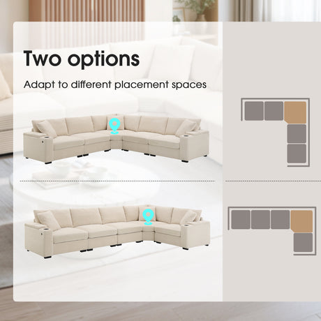 106' Convertible L Shaped Sectional Sofa,Corduroy Corner Couch with Armrest Storage,Cup Holders,USB Charger,Irregular Corner,Oversized Comfy Modular Sofa for Living Room,Apartment,2 Colors - sold by Home Elegance USA