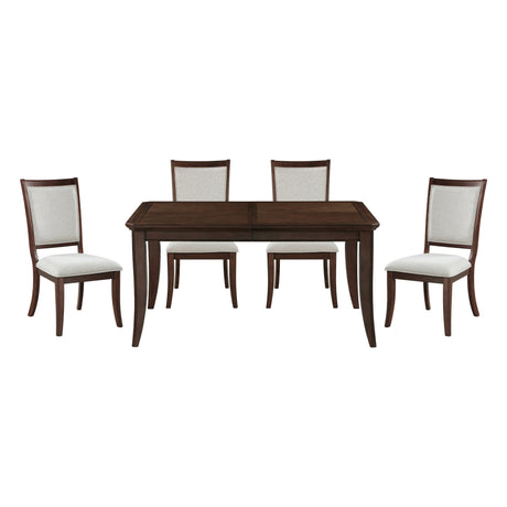 Formal Traditional 5pc Dining Set Table and Chairs Separate Extension Cherry Finish with Dark Walnut Inlay Wooden Furniture