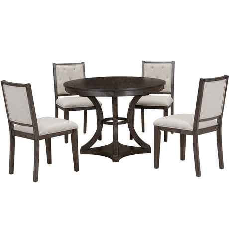 TREXM 5-Piece Retro Functional Dining Table Set Extendable Round Table and 4 Upholstered Chairs for Dining Room and Living Room (Espresso) - sold by Home Elegance USA