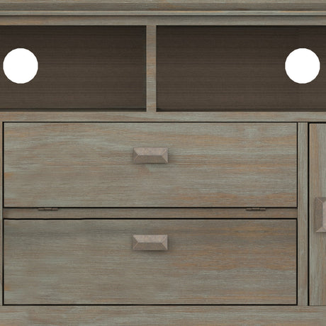 Artisan 72 inch Wide Solid Wood TV Stand in Distressed Grey For TVs up to 80 inches - sold by Home Elegance USA