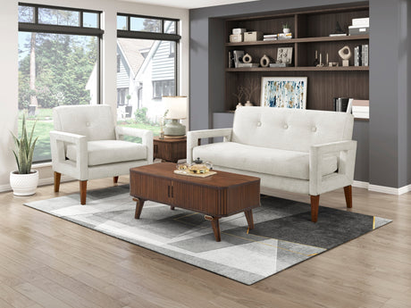 Modern Living Room Furniture 2pc Set Loveseat Chair Beige Chenille Upholstery Pocket Coils Solid Wood Legs Furniture