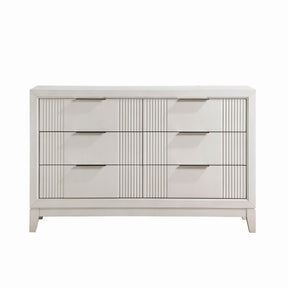 Antique White Finish 1pc Dresser with 6x Drawers Modern Bedroom Furniture, Reeded Fronts