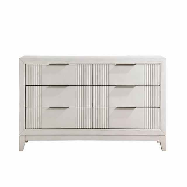 Antique White Finish 1pc Dresser with 6x Drawers Modern Bedroom Furniture, Reeded Fronts
