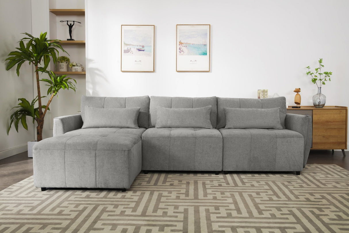 113.3" Convertible Sectional Sofa Couch 3 - Seat L - Shaped Sofa with Movable Ottoman and USB for Apartment, Living Room, Bedroom, Grey - SG000880AAE - image - 15