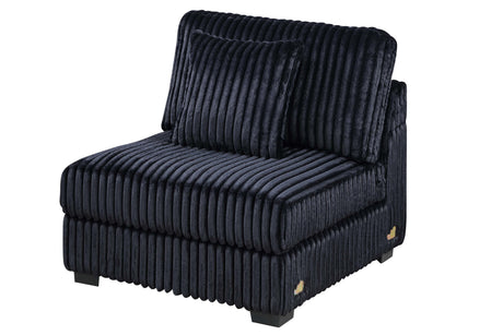 Contemporary Modern 7-PC Modular L-Sectional Sofa Set USB Cup Holder Black Corduroy Living Room Furniture Ottoman - sold by Home Elegance USA