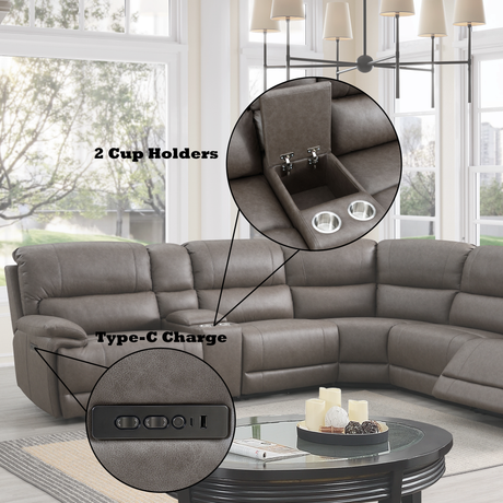 Kantu Brown Synthetic Leather Motion Sectional Sofa - sold by Home Elegance USA