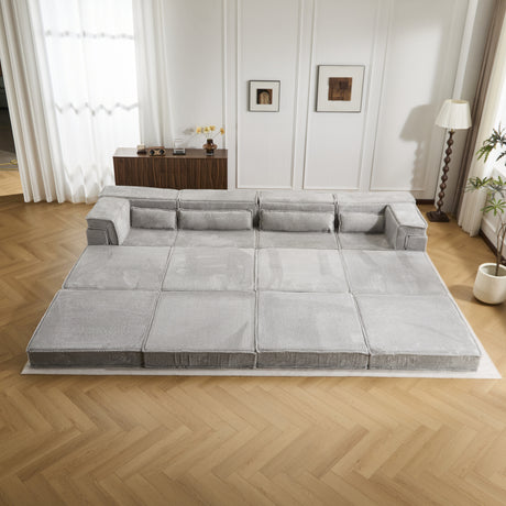 Compression Mahjong Sofa,Convertible Floor Sofa Bed,DIY Boneless Modular Sectional Sofa,No Assembly Required,Circle fleece fabric,Oversized 4 Seater with 2 Ottoman,Light-grey - sold by Home Elegance USA