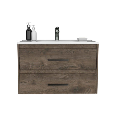 DEPOT E - SHOP Cardova Floating Vanity Bathroom with 2 - Drawers, Dark Brown / White - B097S00008 - Home Elegance USA - 3