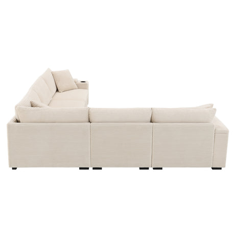 106' Convertible L Shaped Sectional Sofa,Corduroy Corner Couch with Armrest Storage,Cup Holders,USB Charger,Irregular Corner,Oversized Comfy Modular Sofa for Living Room,Apartment,2 Colors - sold by Home Elegance USA