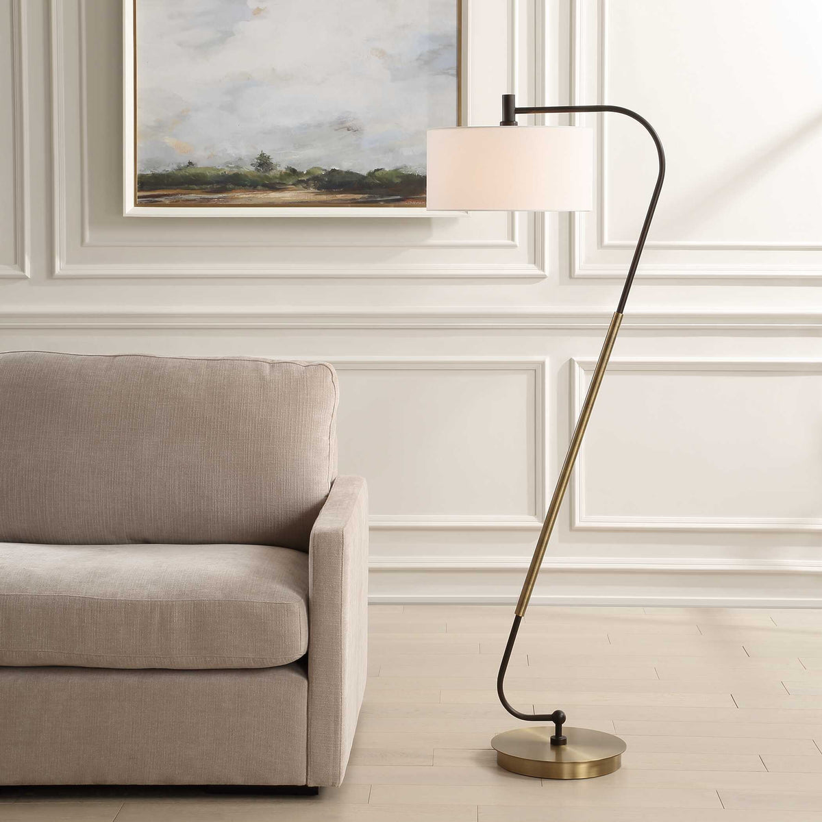 Irwin Floor Lamp Curved Brass - Bronze by Uttermost - View 2