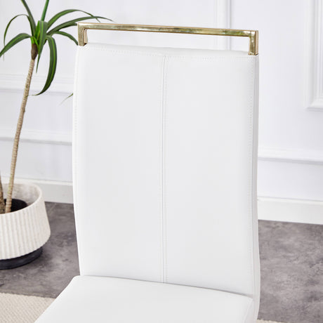Table and chair set.Elegant Transparent Tempered Glass Dining Set - 71'x35.4' with 8 White PU Chairs with golden C-tube metal leg. - sold by Home Elegance USA