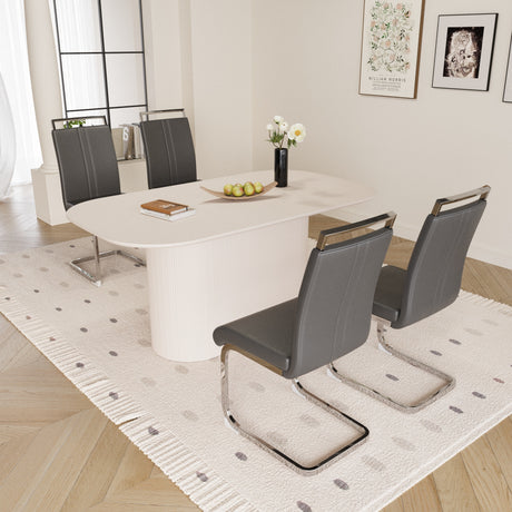 63 'medieval modern cream style MDF dining table and PU armless dining chair set 4. Assemble Desktop and Silver plated metal leg dining chair set, suitable for home&kitchen - sold by Home Elegance USA