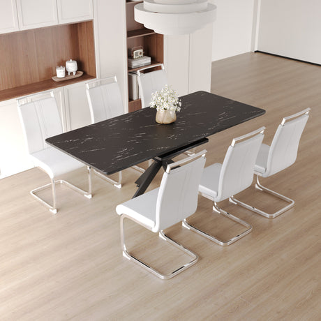 62.4' extendable 78.15' dining Table Set for 6-8 Person for Dining Room,C-shaped Tube Soft padded armless dining chair and Very large Dining Room Table Kitchen Table Chair Set with metal Legs - sold by Home Elegance USA