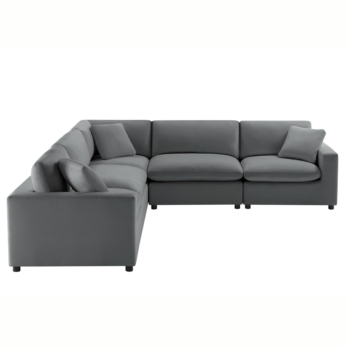 Caylie Modular 5-Piece Sectional in Charcoal with Solid Wood Legs