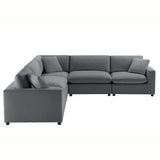 Caylie Modular 5-Piece Sectional in Charcoal with Solid Wood Legs