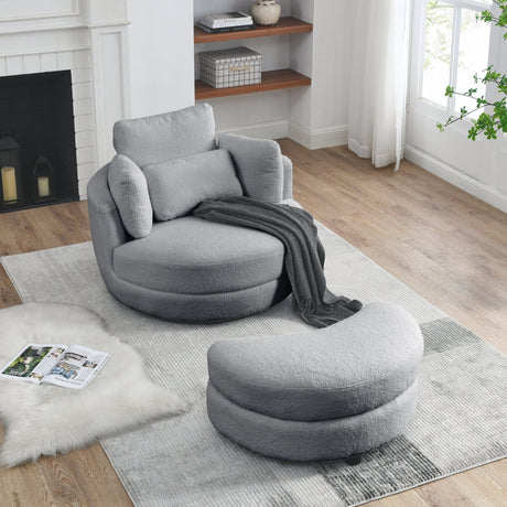 39"W Oversized Swivel Chair with moon storage ottoman for Living Room, Modern Accent Round Loveseat Circle Swivel Barrel Chairs for Bedroom Cuddle Sofa Chair Lounger Armchair, 4 Pillows, Teddy Fabric - W83489913 - image - 5