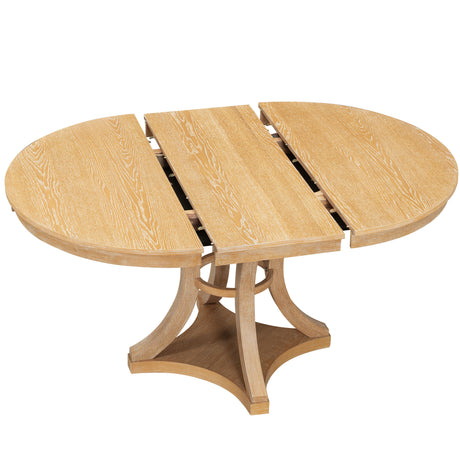 TREXM 5-Piece Retro Functional Dining Table Set Extendable Round Table and 4 Upholstered Chairs for Dining Room and Living Room (Natural) - sold by Home Elegance USA