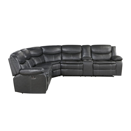 Modern 3-Piece Power Reclining Sectional with Right Side Console Dark Gray Breathable Faux Leather USB Ports Solid Wood Living Room Furniture - sold by Home Elegance USA