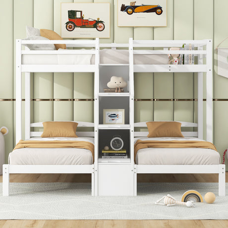 Twin over Twin & Twin Bunk Bed with Built-in Staircase and Storage Drawer,White - sold by Home Elegance USA