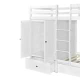 Twin-over-twin Bunk Bed with Wardrobe, Drawers and Shelves, White - Home Elegance USA