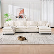 140.9-inch U-shaped modular sectional sofa, suitable for living room or bedroom. It comes with 2 movable ottomans, 4 cushions and 2 throw pillows. Made of soft cashmere fabric, in beige - sold by Home Elegance USA