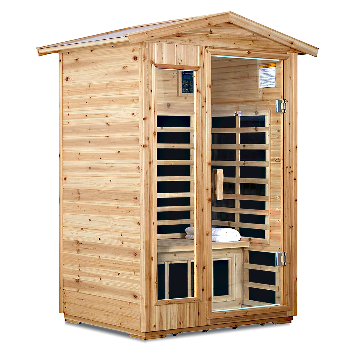 Sauna exterior de abeto antiguo con infrarrojos lejanos para dos personas con Bluetooth e iluminación LED