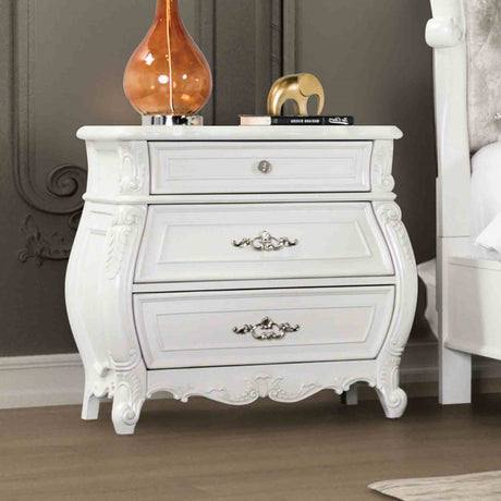 Traditional Style 1pc Nightstand Carved Detail Dustproof Drawers Metal Glide Acrylic Button White Finish Bedroom Furniture