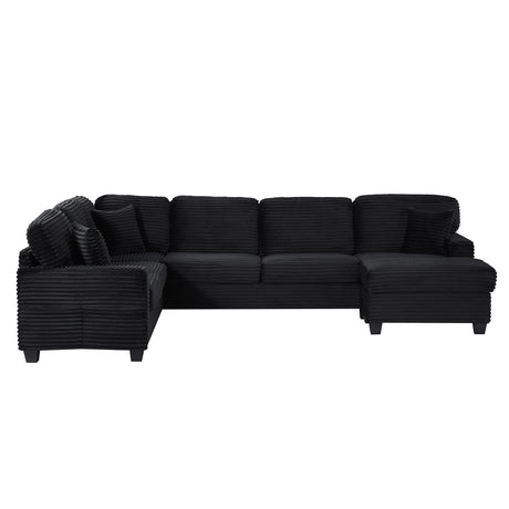 Upholstered U-shaped Sectional Sofa with Movable Ottoman and Side Storage Pockets in Black Corduroy, 125.2 inches - sold by Home Elegance USA