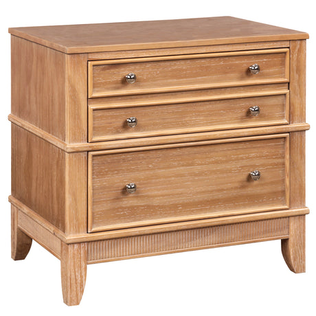 Hazel 3-Drawer Side Table for Living Room, Hallway, Entryway, Set of Two, Natural Solid Wood, Pine + MDF