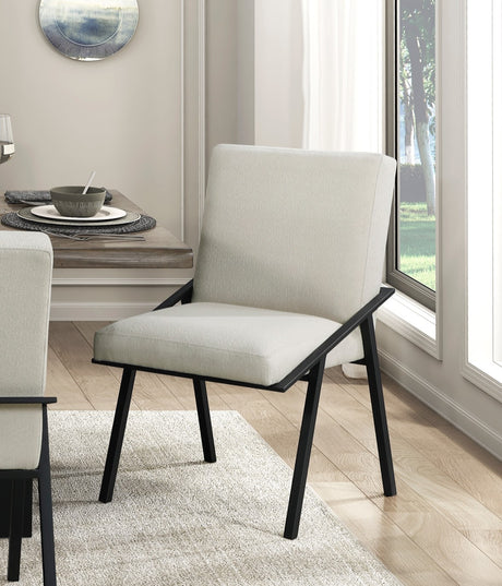 Modern Contemporary 5pc Dining Set Black Metal Base Table and 4x Side Chairs Cream Fabric Upholstered Furniture - sold by Home Elegance USA
