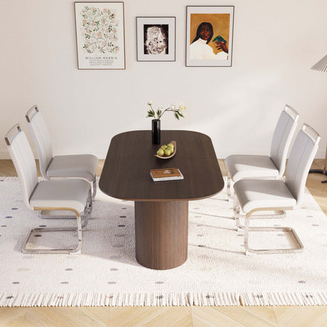 63 'medieval modern brown style MDF dining table and PU armless dining chair set 4. Assemble Desktop and Silver plated metal leg dining chair set, suitable for home&kitchen - sold by Home Elegance USA