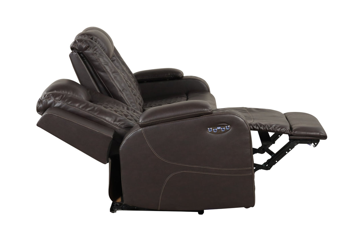 Benz LED & Power Reclining 2 Pc Set Made With Faux Leather in Brown | Home Elegance USA