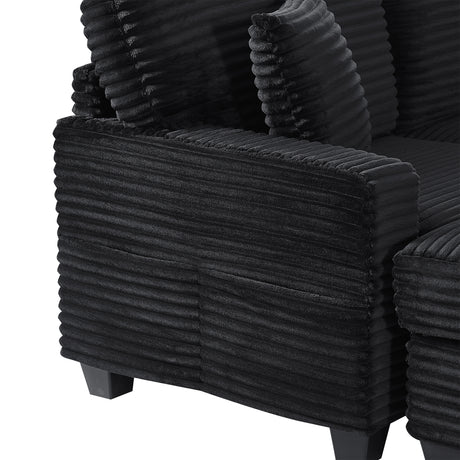 Upholstered U-shaped Sectional Sofa with Movable Ottoman and Side Storage Pockets in Black Corduroy, 125.2 inches - sold by Home Elegance USA