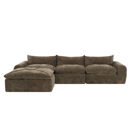 116'' Fully Compressed Sofa with High Density Foam, Integrated Backrest&Seat Cushion, Decorative Edging, Legless Design without Frame, No Assembly Required, Free Combination, Particle Chenille - sold by Home Elegance USA
