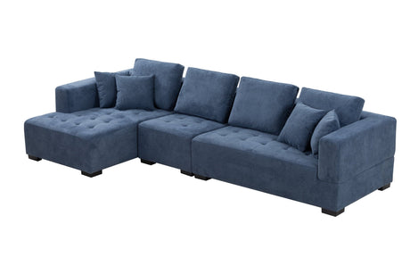 134'' Mid Century Modern Sofa with Left Chaise for Living Room Sofa, BLUE - W876S00052 - image - 1