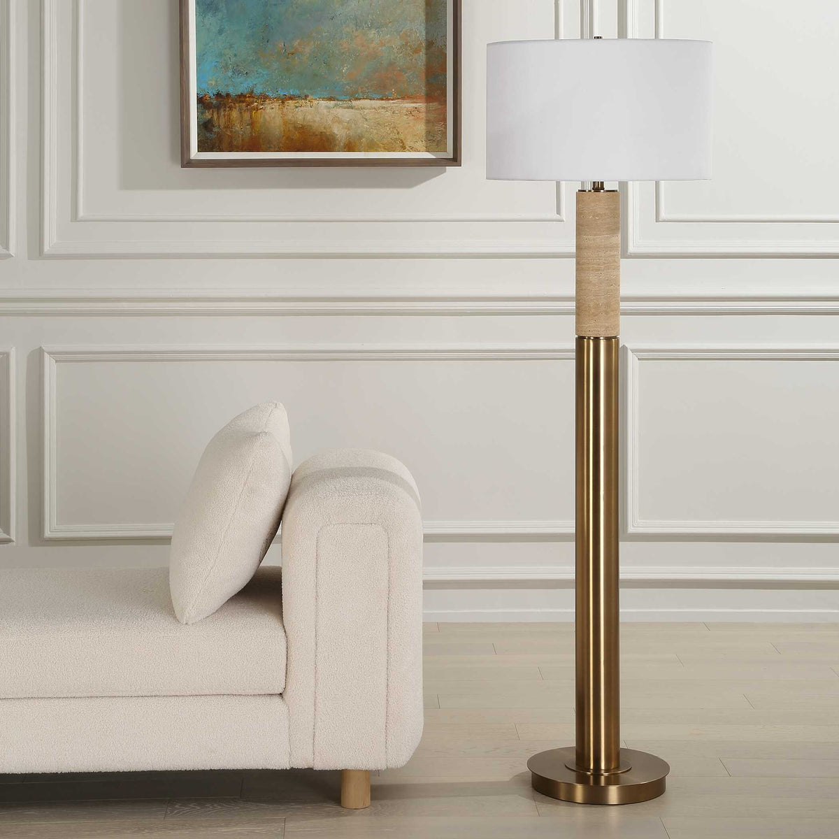 Knox Travertine Floor Lamp - Gold by Uttermost - View 3