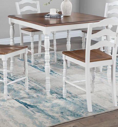 White 5-Pc Counter Height Dining Set Dining Table 4 x Chairs Natural wood Grain Look Table Top Classic Dining Room - sold by Home Elegance USA