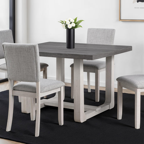 Transitional Style 5pc Dining Set Gray Upholstered Fabric Chairs Dining Table Trestle Base Table 4x Side Chairs Dining Room - sold by Home Elegance USA
