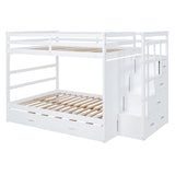 Full Over Full Bunk Bed with Twin Size Trundle and Staircase, White - Home Elegance USA