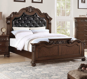 Gorgeous Traditional Antique Cherry 1pc Eastern King Size Bed Tufted Faux Leather Headboard Wooden Bedframe
