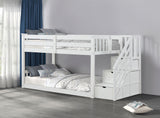Transitional Style Twin Over Twin Low Bunk Bed Reversible Storage Drawers Staircase White Finish Mattress Ready Bedroom Furniture - sold by Home Elegance USA
