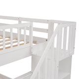 Stairway Full-Over-Full Bunk Bed with Drawer, Storage and Guard Rail for Bedroom, White(OLD SKU: LT100310AAK) - sold by Home Elegance USA