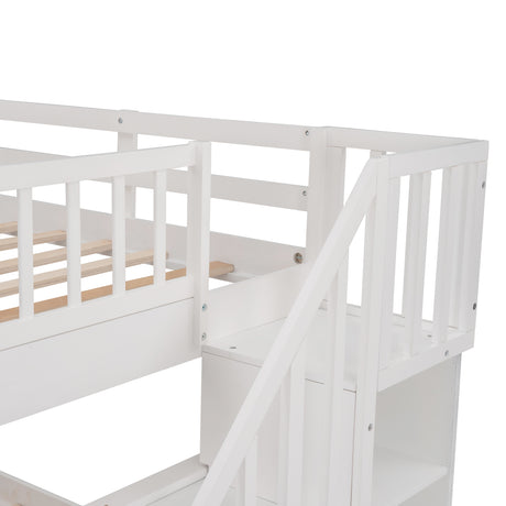 Stairway Full-Over-Full Bunk Bed with Drawer, Storage and Guard Rail for Bedroom, White(OLD SKU: LT100310AAK) - sold by Home Elegance USA