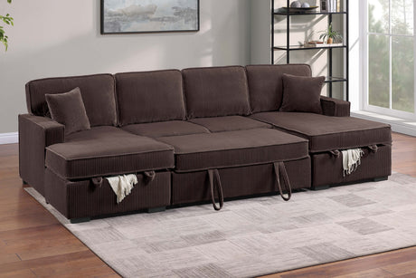 Chocolate Finish Modern Style Convertible Sectional 3pc Corduroy Fabric Upholstered Sleeper Sofa Two Storage Chaises Primary Living Room - sold by Home Elegance USA
