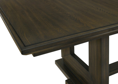 5pc Rectangular Extendable 18' Leaf Dining Table Trestle / Pedestal Base Beige Fabric Upholstered Button Tufted Chairs Wooden Dining Room Furniture Contemporary Modern Espresso Dark Brown Finish - sold by Home Elegance USA