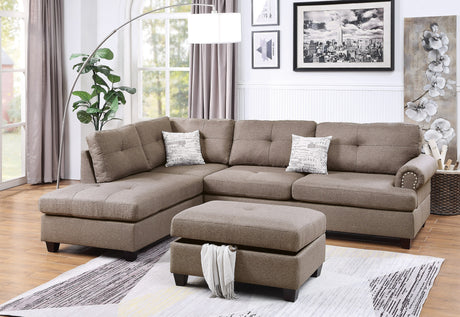 Contemporary 3-pcs Sectional Sofa Mocha Dorris Fabric Cushion Sofa Chaise Ottoman Reversible Couch Pillows - sold by Home Elegance USA