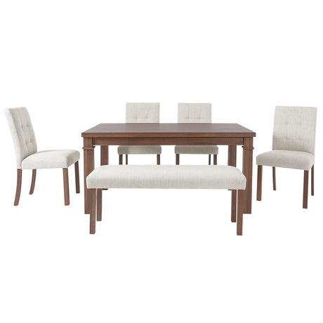 6-Piece Modern Dining Set, Rectangle Kitchen Table with 4 Upholstered Chairs & Bench, Ideal for Dining Room and Living Room, (Easy Assembly, Space Saving) - sold by Home Elegance USA