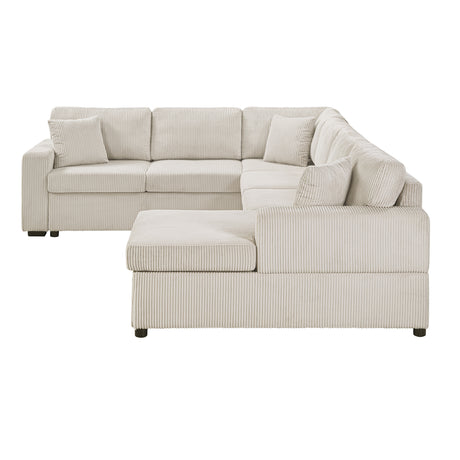 Oversized Sectional Sofa 115.3' U-Shaped Sofa with Chaise Lounge and Three Soft Throw Pillows, Light Gray Corduroy, 115.3' x 90.5' - sold by Home Elegance USA