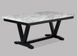 Modern White Faux Marble & Black Dining Room Rectangular Table V-Shape Trestle Design Wooden Base 1pc Furniture