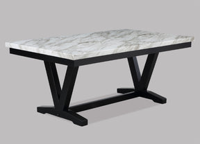 Modern White Faux Marble & Black Dining Room Rectangular Table V-Shape Trestle Design Wooden Base 1pc Furniture